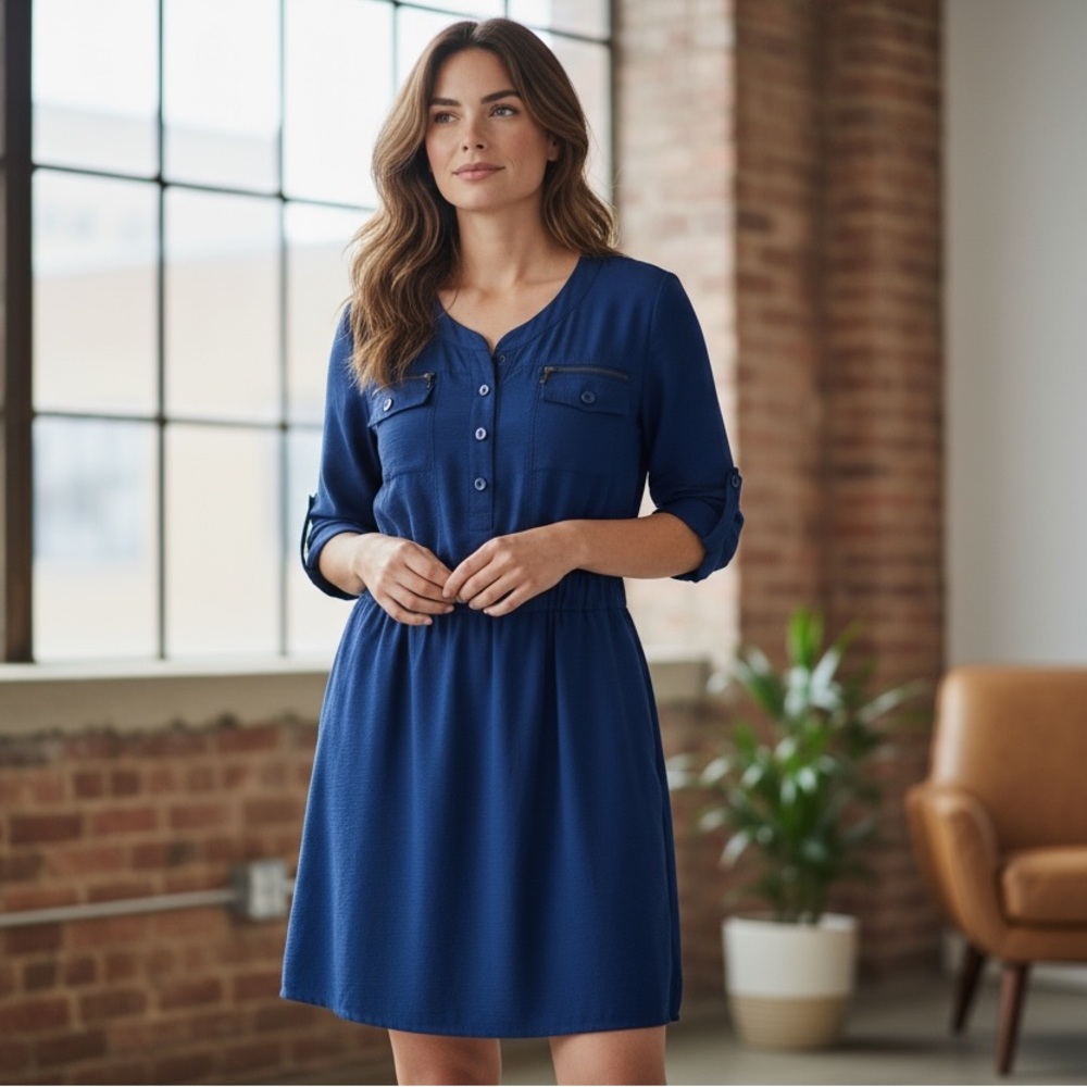 NATURAL BEAUTY BASIC Blue Shift Dress